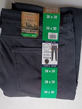 Weatherproof Men’s Fleece-Lined Stretch Canvas Jeans - Charcoal Gray Size 38X30